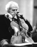 Paul Tortelier. A black-and-white photo of him playing his cello.