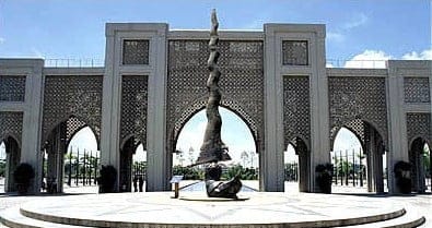 The Keris. 17m high, 10t bronze outside the Malaysian national stadium on a 14-point star plinth - one point for each state.