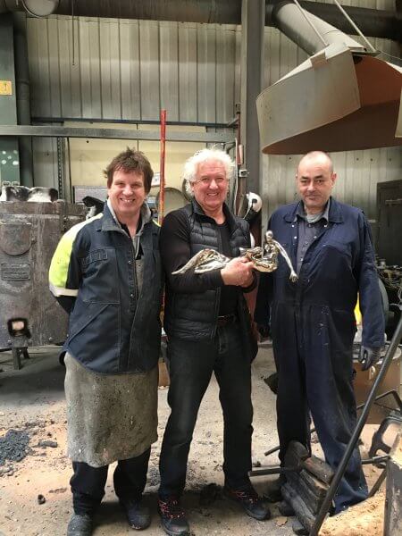 The foundry - some of the Morris Singer team. Neil is holding a newly patinated I Wish bronze sculpture