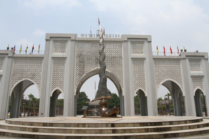 The Keris. 17m high, 10t bronze outside the Malaysian national stadium on a 14-point star plinth - one point for each state.