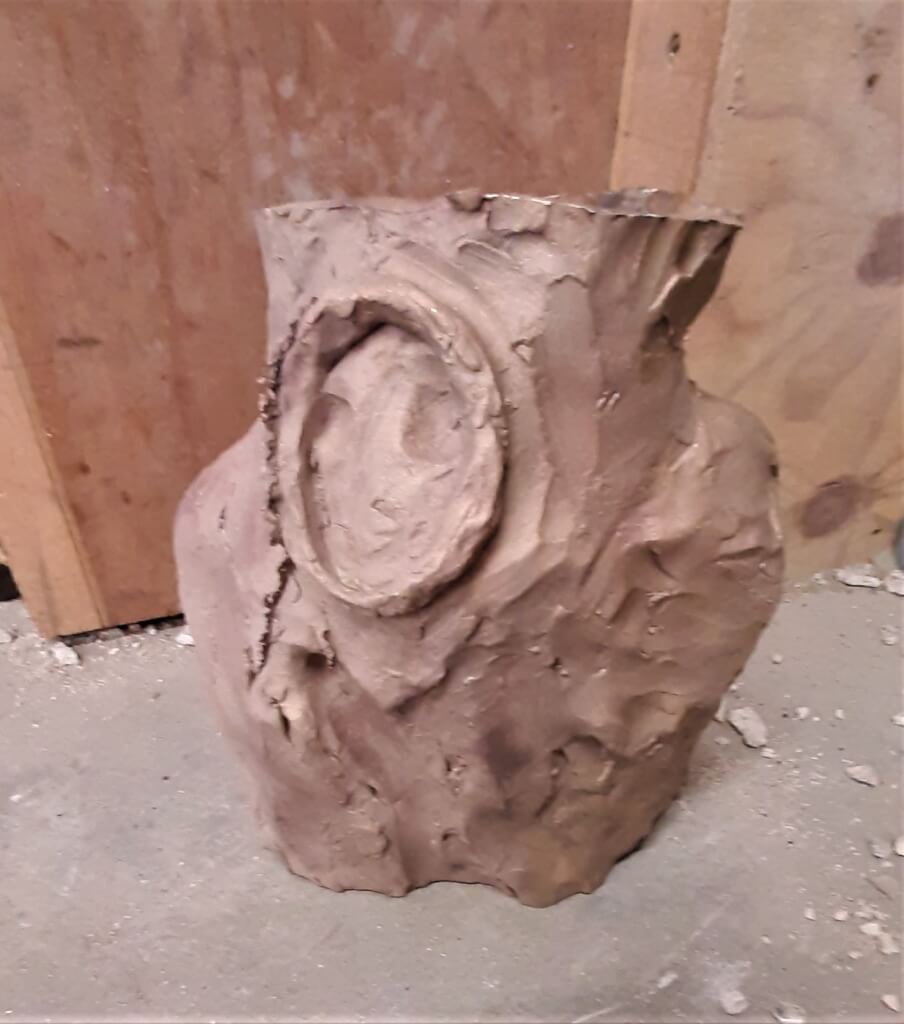 Speak to us of Freedom - this is the casting of the waist of the sculpture. It has just come out of the sandblaster which has removed any last traces of the mould that may have been sticking to it.